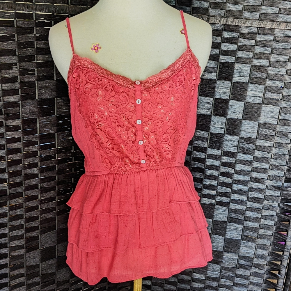Forever 21 Coral Lace Camisole with Ruffles